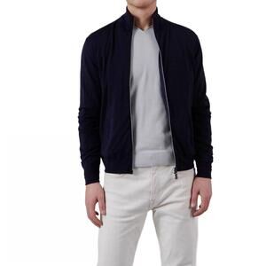 NEW FEDELI paros reversible full zip stretch bomber sweater in navy